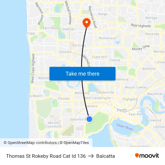 Thomas St Rokeby Road Cat Id 136 to Balcatta map