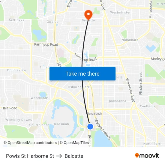 Powis St Harborne St to Balcatta map