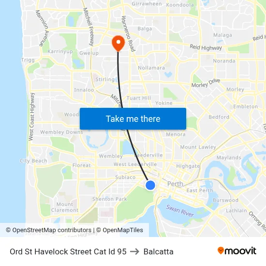 Ord St Havelock Street Cat Id 95 to Balcatta map