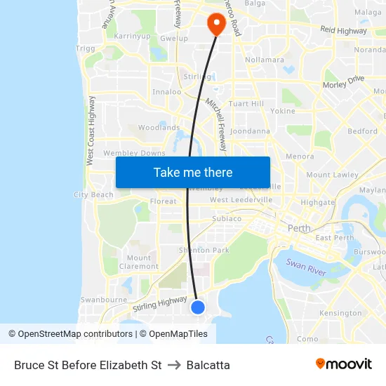 Bruce St Before Elizabeth St to Balcatta map