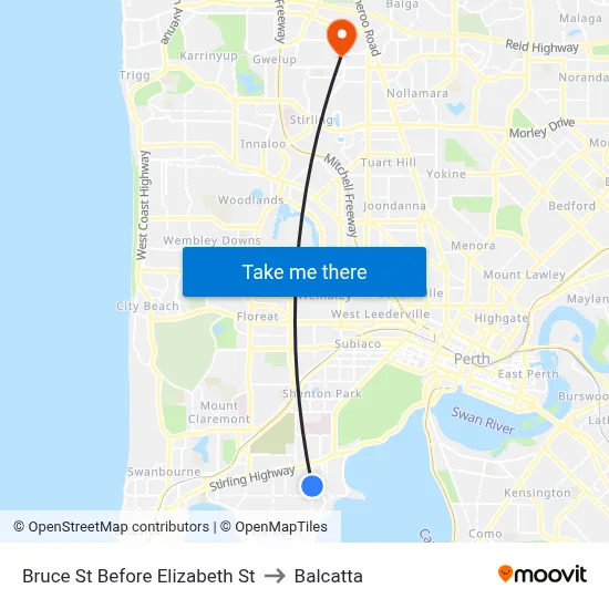 Bruce St Before Elizabeth St to Balcatta map