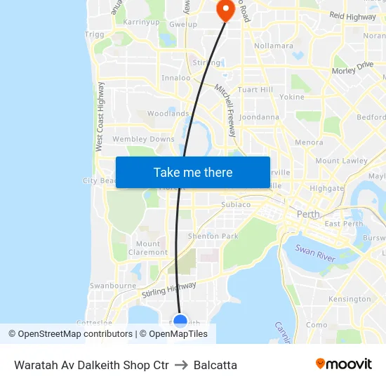 Waratah Av Dalkeith Shop Ctr to Balcatta map