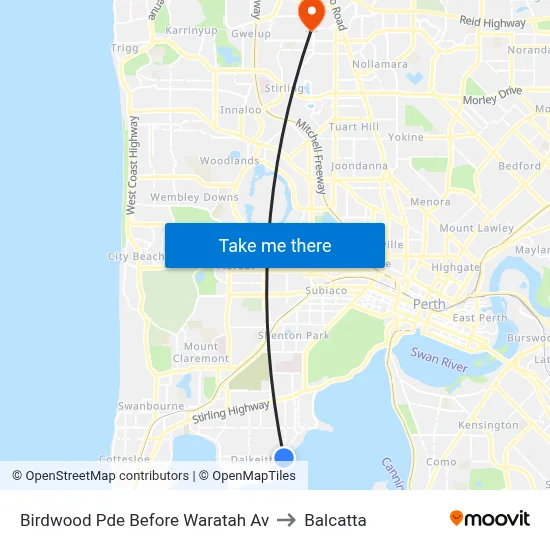 Birdwood Pde Before Waratah Av to Balcatta map