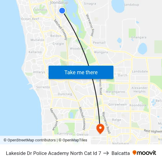 Lakeside Dr Police Academy North Cat Id 7 to Balcatta map