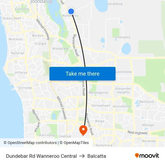Dundebar Rd Wanneroo Central to Balcatta map