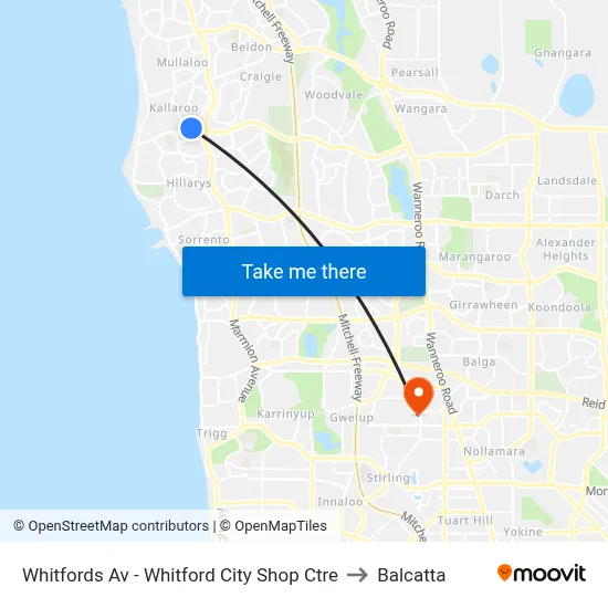 Whitfords Av - Whitford City Shop Ctre to Balcatta map
