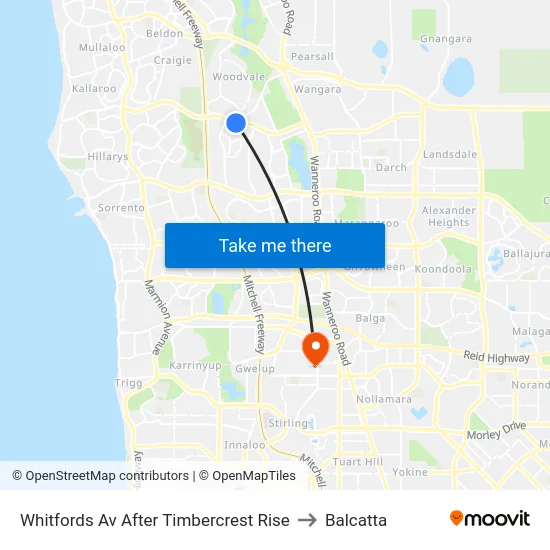 Whitfords Av After Timbercrest Rise to Balcatta map