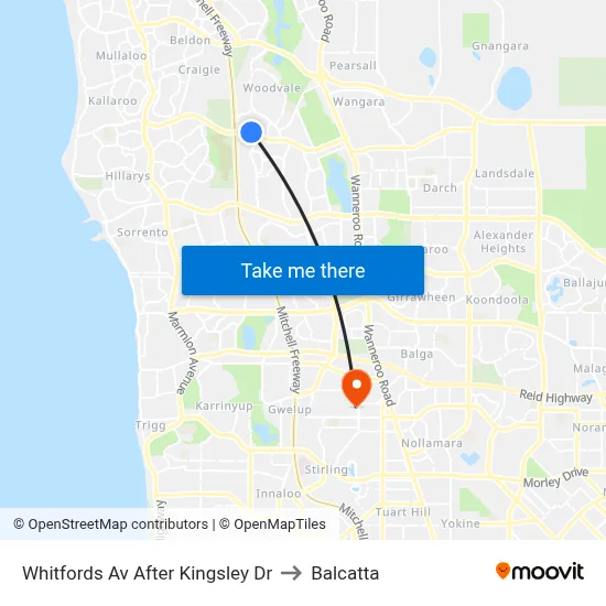 Whitfords Av After Kingsley Dr to Balcatta map