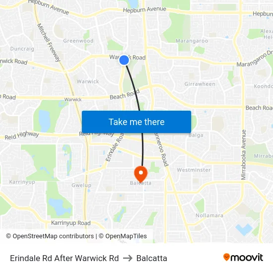 Erindale Rd After Warwick Rd to Balcatta map