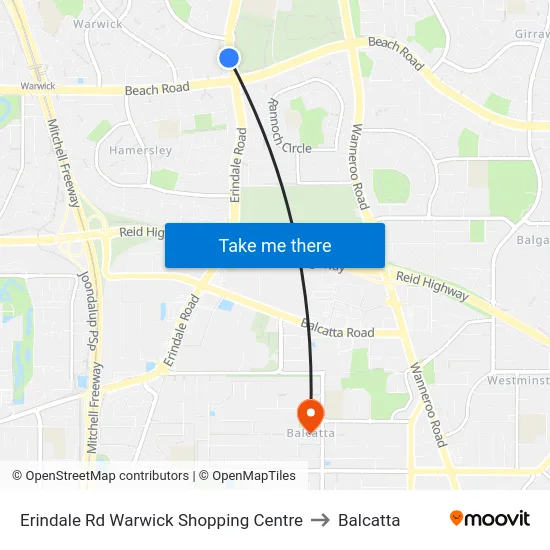 Erindale Rd Warwick Shopping Centre to Balcatta map