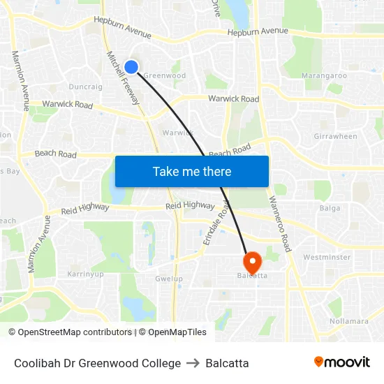 Coolibah Dr Greenwood College to Balcatta map