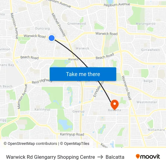 Warwick Rd Glengarry Shopping Centre to Balcatta map