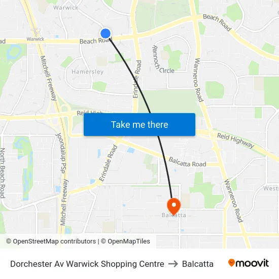 Dorchester Av Warwick Shopping Centre to Balcatta map