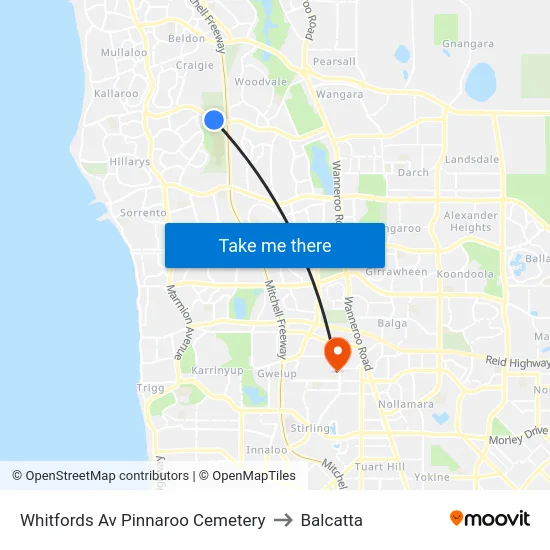 Whitfords Av Pinnaroo Cemetery to Balcatta map