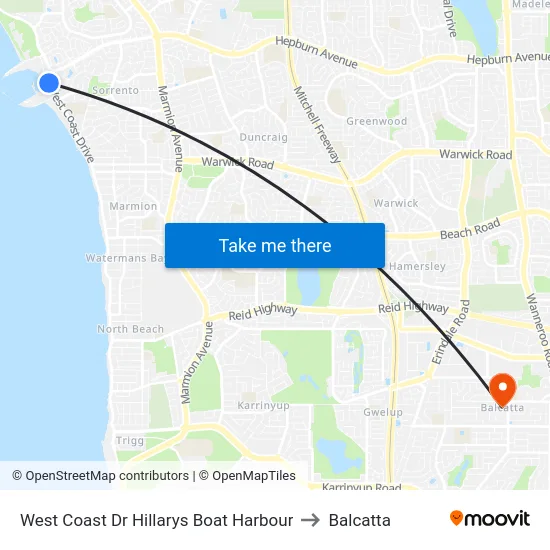 West Coast Dr Hillarys Boat Harbour to Balcatta map