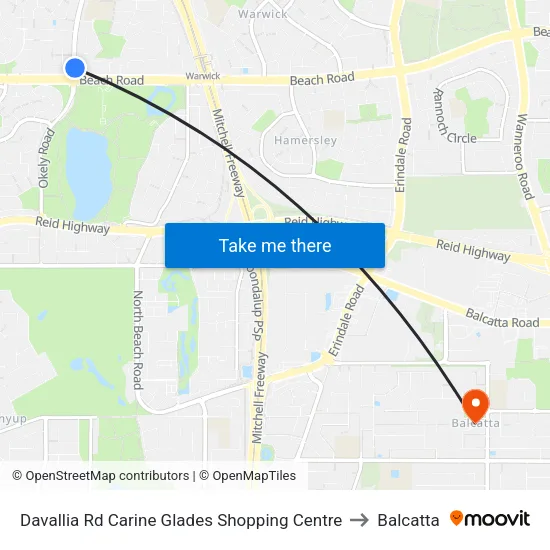 Davallia Rd Carine Glades Shopping Centre to Balcatta map