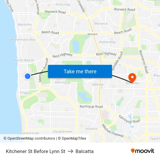 Kitchener St Before Lynn St to Balcatta map