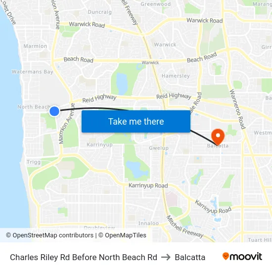 Charles Riley Rd Before North Beach Rd to Balcatta map