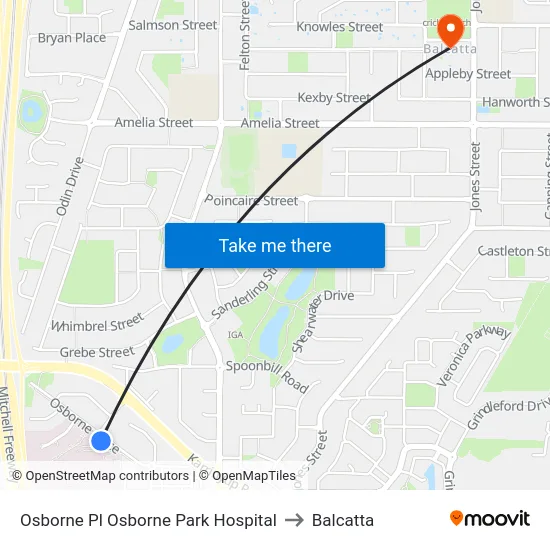 Osborne Pl Osborne Park Hospital to Balcatta map