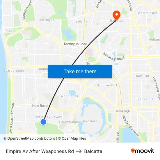 Empire Av After Weaponess Rd to Balcatta map