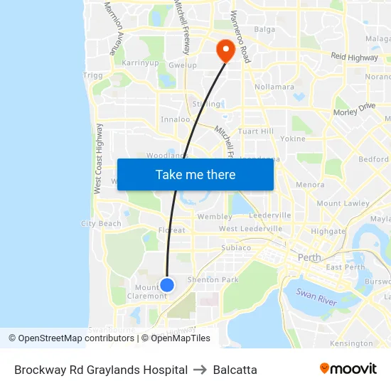 Brockway Rd Graylands Hospital to Balcatta map