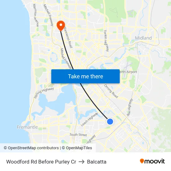 Woodford Rd Before Purley Cr to Balcatta map