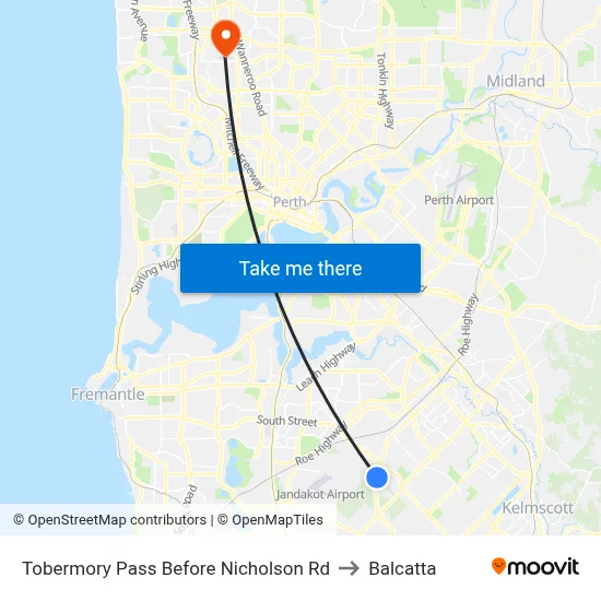 Tobermory Pass Before Nicholson Rd to Balcatta map