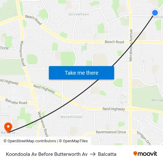 Koondoola Av Before Butterworth Av to Balcatta map