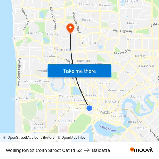 Wellington St Colin Street Cat Id 62 to Balcatta map