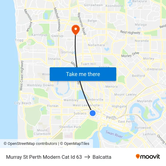 Murray St Perth Modern Cat Id 63 to Balcatta map