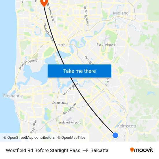 Westfield Rd Before Starlight Pass to Balcatta map