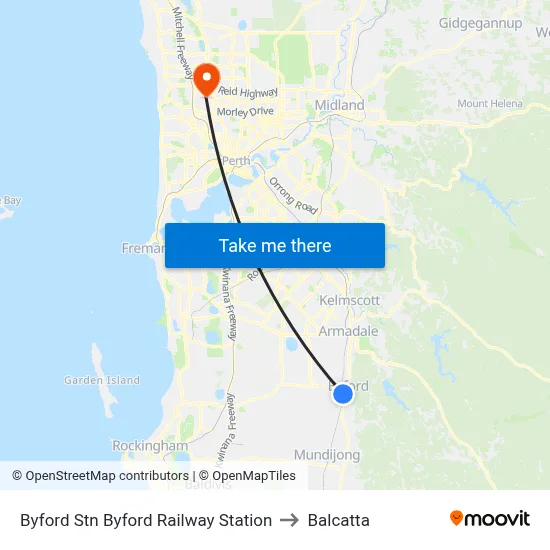 Byford Stn Byford Railway Station to Balcatta map