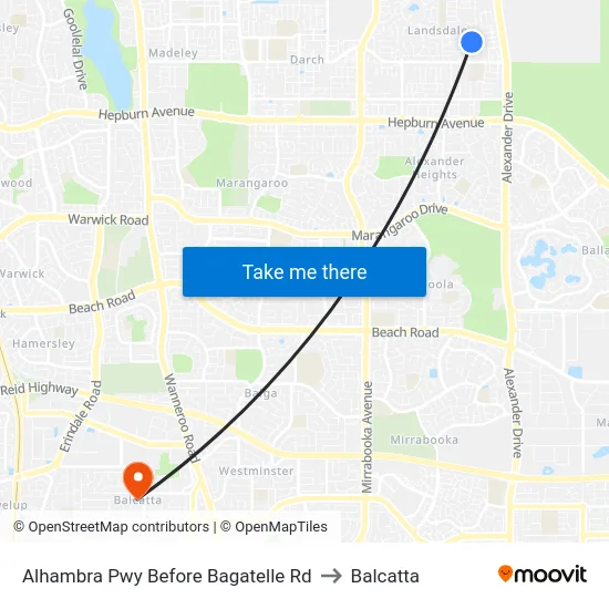 Alhambra Pwy Before Bagatelle Rd to Balcatta map