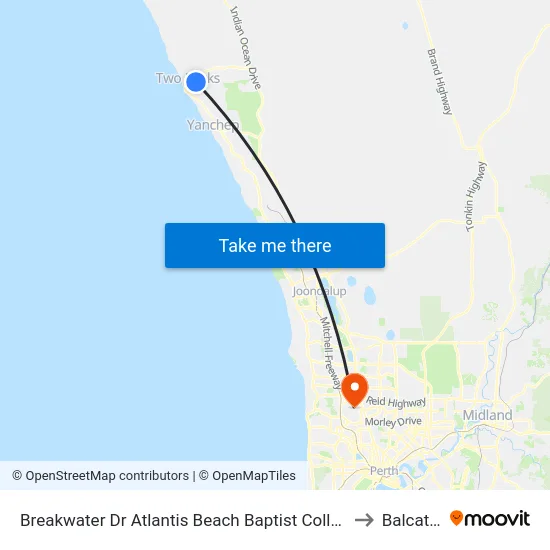 Breakwater Dr Atlantis Beach Baptist College to Balcatta map