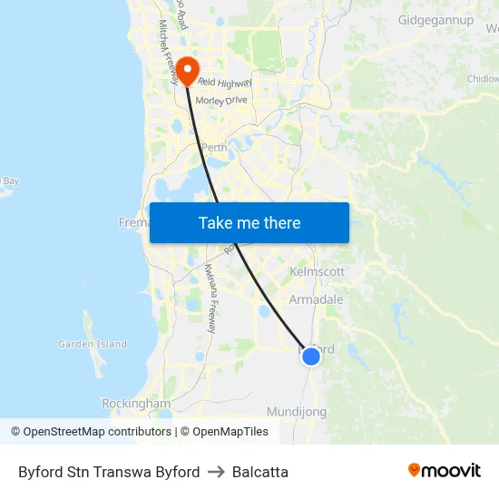 Byford Stn Transwa Byford to Balcatta map