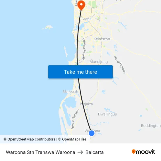 Waroona Stn Transwa Waroona to Balcatta map