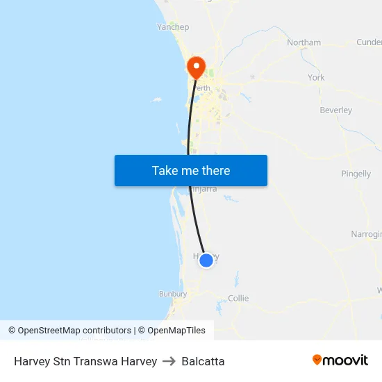 Harvey Stn Transwa Harvey to Balcatta map