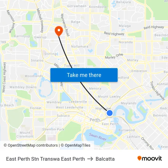 East Perth Stn Transwa East Perth to Balcatta map