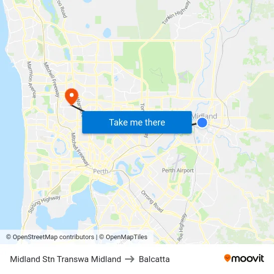 Midland Stn Transwa Midland to Balcatta map