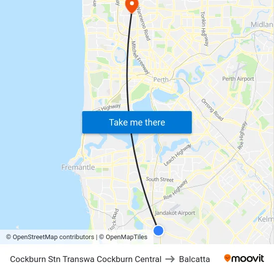 Cockburn Stn Transwa Cockburn Central to Balcatta map