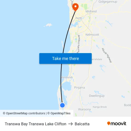 Transwa Bay Transwa Lake Clifton to Balcatta map