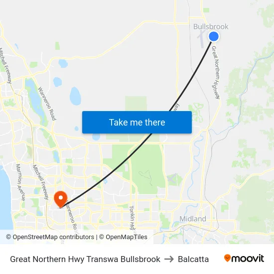 Great Northern Hwy Transwa Bullsbrook to Balcatta map