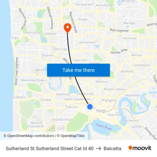 Sutherland St Sutherland Street Cat Id 40 to Balcatta map