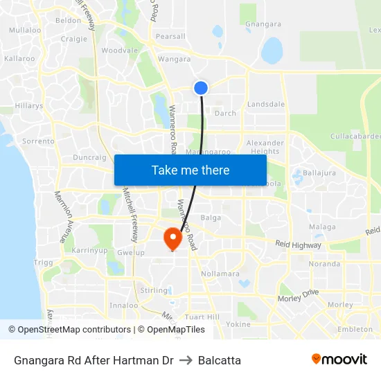 Gnangara Rd After Hartman Dr to Balcatta map