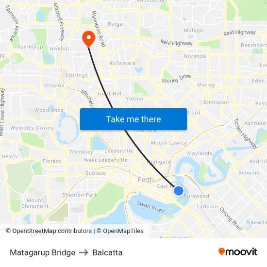 Matagarup Bridge to Balcatta map