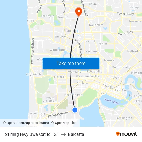 Stirling Hwy Uwa Cat Id 121 to Balcatta map