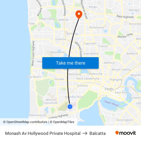 Monash Av Hollywood Private Hospital to Balcatta map