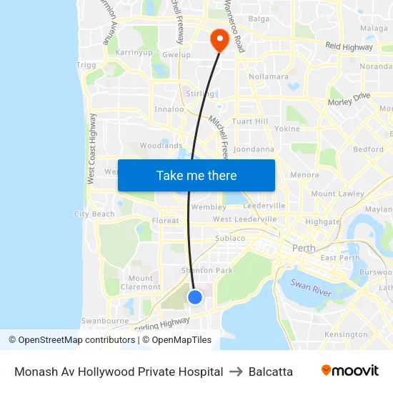 Monash Av Hollywood Private Hospital to Balcatta map