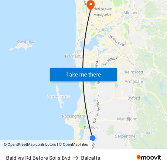 Baldivis Rd Before Solis Bvd to Balcatta map