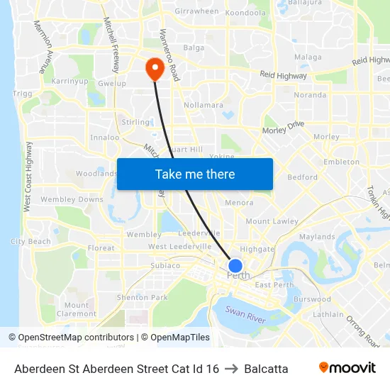 Aberdeen St Aberdeen Street Cat Id 16 to Balcatta map